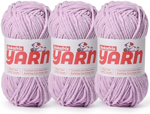 3 Pack Plush Chunky Chenille Yarn for Crocheting, Soft Fluffy Velvet Yarn for Crocheting, Fuzzy Baby Blanket Knitting Yarns, 300g/393yds Bulky Amigurumi Yarns（3 Light Purple） by Sekafris