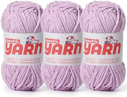 3 Pack Plush Chunky Chenille Yarn for Crocheting, Soft Fluffy Velvet Yarn for Crocheting, Fuzzy Baby Blanket Knitting Yarns, 300g/393yds Bulky Amigurumi Yarns（3 Light Purple） by Sekafris