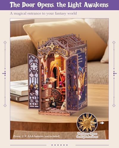 ROBOTIME Book Nook Kit, DIY Miniature House Kit, 3D Wooden Puzzle Bookends, Witch Study Room Bookshelf Decor, Creative Unique Gifts for Adults (Magic Fantasy Corner) - Image 5