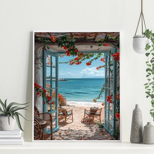 Yunruily Paint by Numbers Kits for Adults - Paint by Numbers for Adults Canvas,Beach Landscape Paint by Number Adult for Gifts Home Wall Decor 16x20inch - Image 2