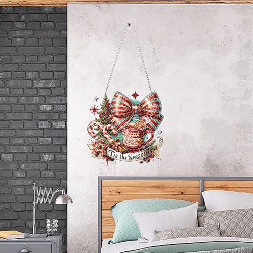 Auremi Christmas Diamond Art Pendant Kits,5D Coffee Diamond Art Diamond Painting Hanging Kits,DIY Special Shaped Diamonds Painting Suncatcher Pendant Kit for Adults for Gift Wall Home Decor - Image 4