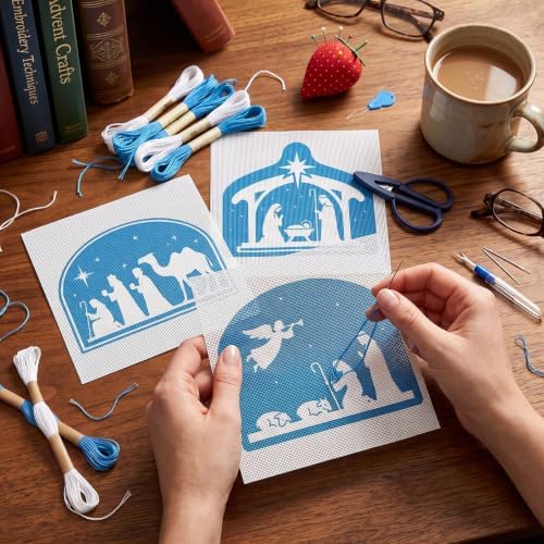 XunYee 71 Pcs Blue and White Nativity Needlepoint Kit for Beginners Adults - Image 4