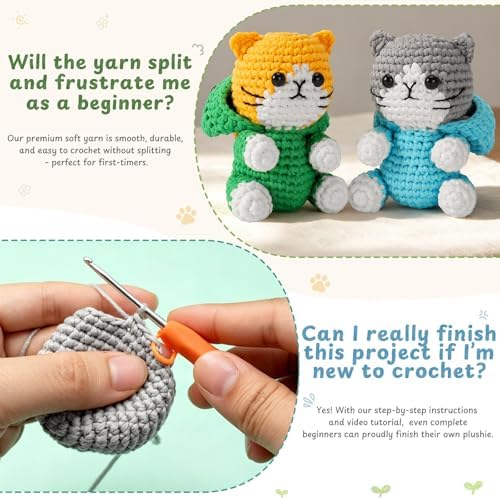 Fortuning's JDS Crochet Kit for Beginners, 2 Pack Dinosaur Cat Crochet Kit - Image 6