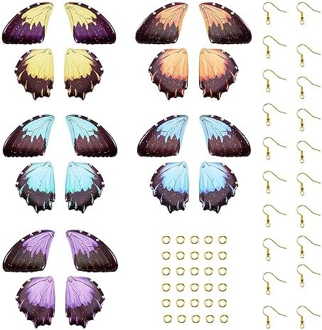 FASHEWELRY 10Pcs Resin Butterfly Wing Earring Charms Gold Foil Insects Wing Charms Fairy Feather Pendants with Jump Rings Earring Hooks for Crafts Jewelry Making by FASHEWELRY