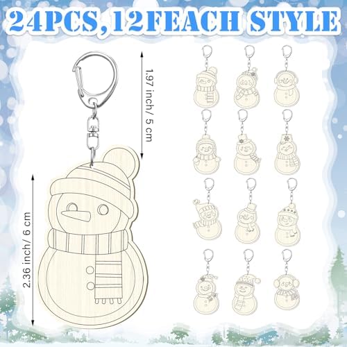 RattanView 24 Pcs Snowman Craft Keychains DIY Keychain, 12 Styles - Image 2