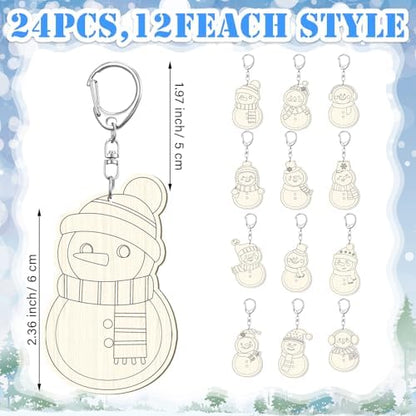 RattanView 24 Pcs Snowman Craft Keychains DIY Keychain, 12 Styles - Image 2