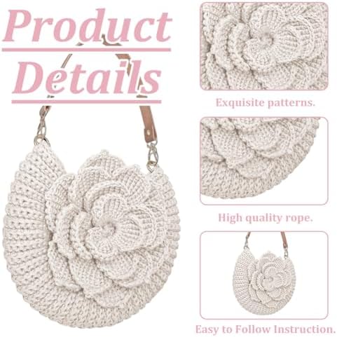FREEBLOSS DIY Crochet Bag Making Kit Crochet Starter Kit with Video Tutorial PU Leather Handle Handmade Shoulder Bag Set for Beginners Birthday Gift White - Image 3