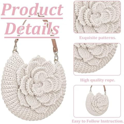 FREEBLOSS DIY Crochet Bag Making Kit Crochet Starter Kit with Video Tutorial PU Leather Handle Handmade Shoulder Bag Set for Beginners Birthday Gift White - Image 3