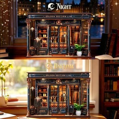 fifijoy DIY Miniature Dollhouse Kit - 3D Wooden Puzzle Book Nook Kit with LED Light, Miniature House Bookshelf Insert Decor for Adults, Creative Gift for Family and Friends (Golden Section Line) - Image 6