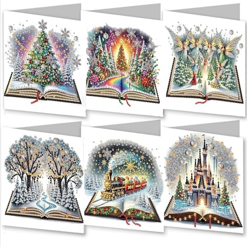 Christmas DIY Diamond Art Painting Greeting Cards Set, 5D Christmas Style Greeting Card, DIY Xmas Card Making Kits for Family Friends Handmade Gift by Unknown