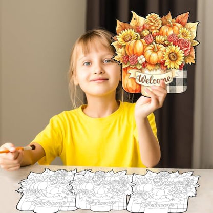 Sereliy 24 Pcs Fall Coloring Wreath Crafts Color Your Own Fall Crafts, Vase - Image 5