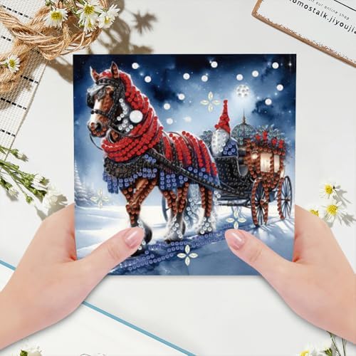 jinglinhh 6pcs Christmas Red Scarf Horse Diamond Art Painting Greeting Cards with Envelopes, DIY Card Making Kits for Adults, Diamond Art Postcards Christmas Cards Craft Gifts - Image 7