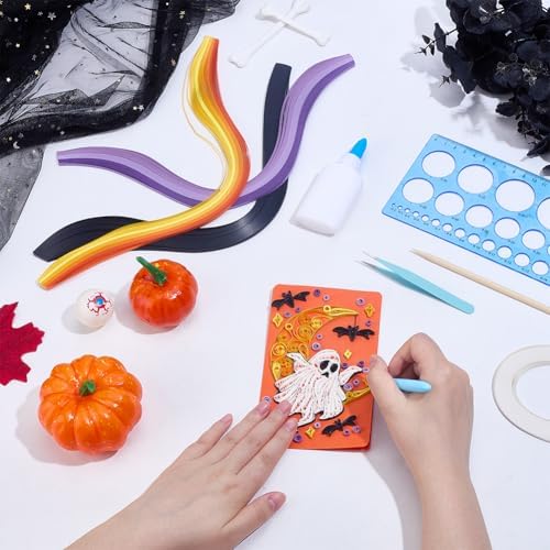 WEBEEDY 20 Sets Halloween Paper Quilling Kit for Adult Beginner 5 Styles Witches Pumpkins Ghosts Bats Black Cats Greeting Card Making Kit with Instruction Handmade Quilling Card for Halloween Decor - Image 4