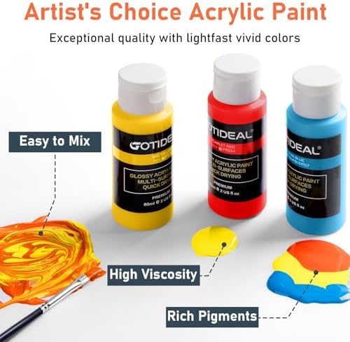 GOTIDEAL Acrylic Paint Set, 24 Colors (59ml, 2 oz), with Paint Brushes - Image 4