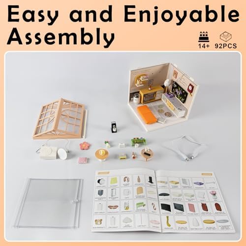 Modern Living Room DIY Miniature House Kit for Adults, 3D Dollhouse with LED Light & Dustproof Door, Stackable Connectable Display Case, Creative Gift for Home Decor Lovers Teens Women - Image 6