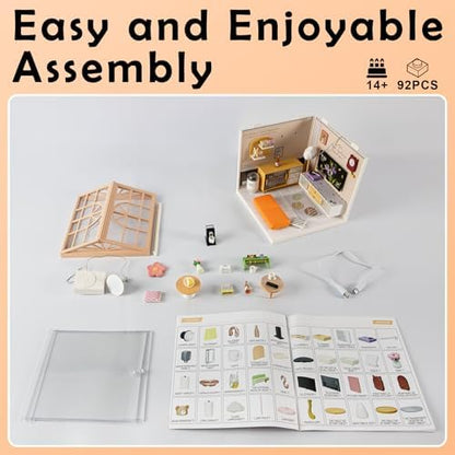 Modern Living Room DIY Miniature House Kit for Adults, 3D Dollhouse with LED Light & Dustproof Door, Stackable Connectable Display Case, Creative Gift for Home Decor Lovers Teens Women - Image 6