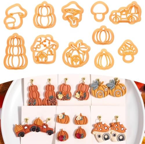 Puocaon Fall Polymer Clay Cutters - 11 Pcs Autumn Themed Cutters for Polymer Clay Jewelry Pumpkin Mushroom Earrings Making Kit for Polymeric Jewelry Design by PuocaonPolymerClayTools