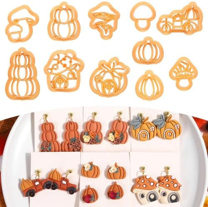 Puocaon Fall Polymer Clay Cutters - 11 Pcs Autumn Themed Cutters for Polymer Clay Jewelry Pumpkin Mushroom Earrings Making Kit for Polymeric Jewelry Design by PuocaonPolymerClayTools