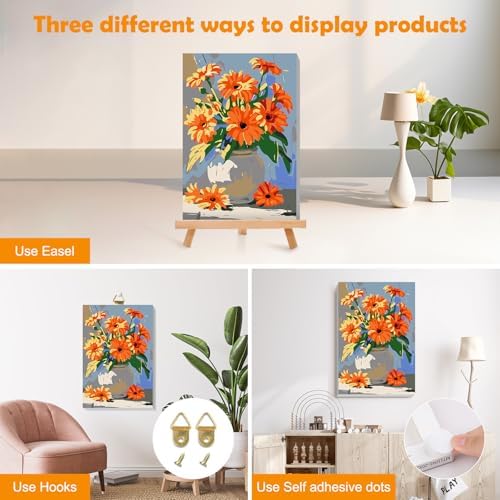 MOGTAA Paint by Numbers Kit for Adults with Frame, Flowers in Vase Paint by Number Canvas, Flowers Scenery Paint by Numbers with Easel, DIY Oil Painting Kit for Home Wall Decor 8 x 12 Inch - Image 3
