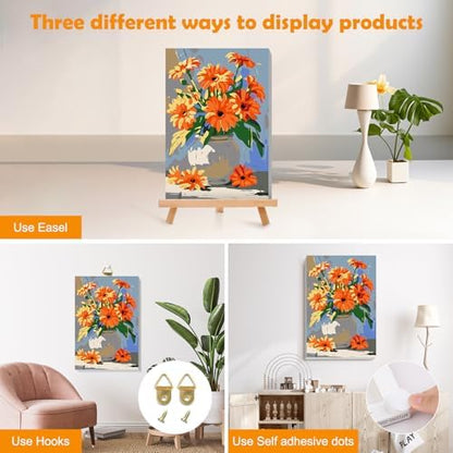 MOGTAA Paint by Numbers Kit for Adults with Frame, Flowers in Vase Paint by Number Canvas, Flowers Scenery Paint by Numbers with Easel, DIY Oil Painting Kit for Home Wall Decor 8 x 12 Inch - Image 3