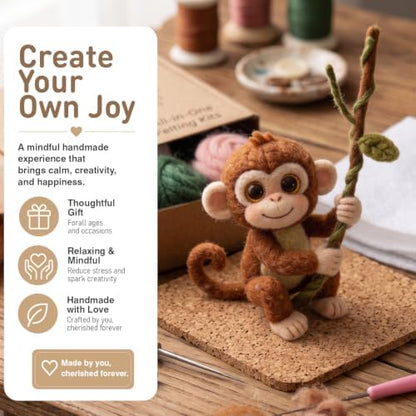 DIY Needle Felting Kit Cute Monkey on Vine – Needle Felting Starter Kit with Fiber Roving, Needles, Felting Pad & Instructions | Felted Jungle Animal Kit for Beginners Adults | DIY Craft Gift - Image 2