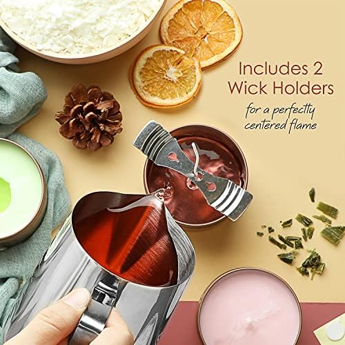 Hearth & Harbor 35 lbs. Soy Candle Wax with Supplies, 8 oz. 72 Pack Tin Jars with Lids, Cotton Candle Wicks, Wick Stickers and Centering Devices - Soy Wax Flakes with Containers for Candle Making - Image 6