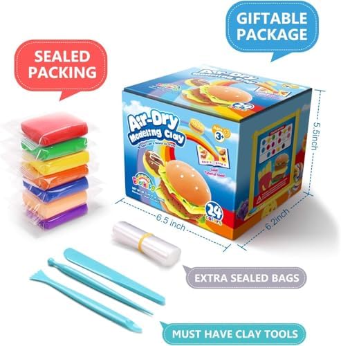 Sago Brothers 24 Colors Air Dry Clay for Kids with 3 Tools & Tutorial Book - Image 5