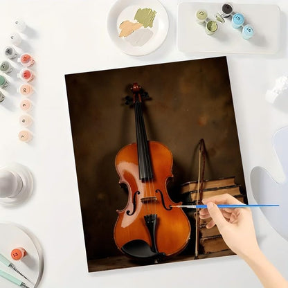 TAOPAOLAB Music Paint by Numbers Kit for Adults - DIY Violin and Old Books Still Life Painting on Canvas 16x20In, Framed Acrylic Paint Set, Suitable for Beginners, Art for Home Decoration or Gifts - Image 3