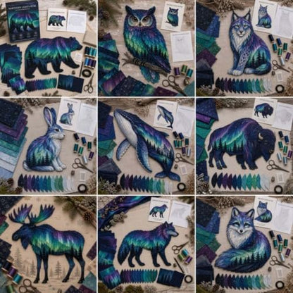 Northern Lights Wildlife DIY Patchwork Kit, Creative Layered Fabric Animal Craft, DIY Northern Lights Patchwork Sewing Kit, Handmade Home Decor Project, Unique Gift for Craft Lovers (#E) - Image 2