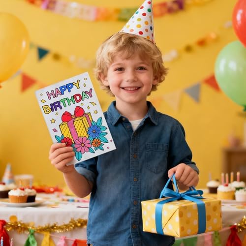 Birthday Coloring Cards, 24 Unique Blank Greeting Card Set with Cakes, Flowers & Gifts, DIY Art Craft for Kids, Adults, Holiday Gift Ideas for Mom, Friends, Thank You & Greeting Card Collection - Image 7