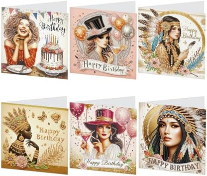 6pcs Diamond Painting Greeting Cards for Blessings and Wishes - Woman DIY Birthday card Special Shape Crystal Diamond Art Partial Mosaic Making Craft, Paper Material, for Christmas Thanksgiving Day by MVVMTOP