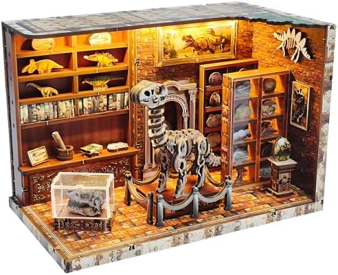 3D Wooden Puzzles for Adults, DIY Miniature Dollhouse, Book Nook Kit, Built-in LED Model Kit Hobby Gifts for Adults Teens Home Decor, Ideal Gift for Teenager and Men (Dinosaur Museum) by ANTREATU