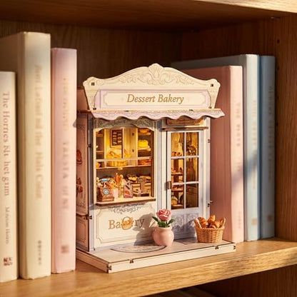 Book Nook Kit - DIY Miniature House Bakery Patisserie Dollhouse Kit for Adults and Teens, Booknook Tiny House Bakery Shop Bookshelf Decor 3D Wooden Puzzle, Gifts for Family, Friends (with Glue) - Image 3