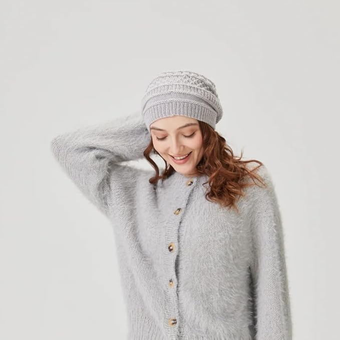 Chic Loops Knitting Kit for Beginners, Knitted Hat Beginner Crochet Kit for Adults, Crochet Soft and Warm Beanie Cozy Skull Cap for Womem with Instruction(Cloudy)