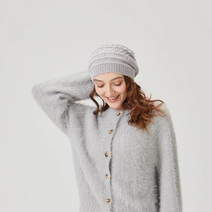 Chic Loops Knitting Kit for Beginners, Knitted Hat Beginner Crochet Kit for Adults, Crochet Soft and Warm Beanie Cozy Skull Cap for Womem with Instruction(Cloudy)