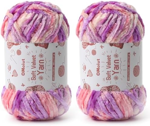 2x100g Fluffy Velvet Chenille Yarn for Crocheting and Knitting, 80m (87.5yd) Baby Yarn for Crocheting Soft, Crochet Chunky Yarns Amigurumi Yarns (2 Pinkish Purple) by OMoiut
