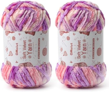 2x100g Fluffy Velvet Chenille Yarn for Crocheting and Knitting, 80m (87.5yd) Baby Yarn for Crocheting Soft, Crochet Chunky Yarns Amigurumi Yarns (2 Pinkish Purple) by OMoiut