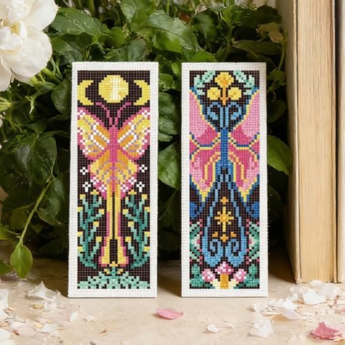 INFUNLY 6Pcs Cross Stitch Bookmark Kit 3x8.5 Inch Butterfly Stamped Embroidery Starter Set for Adults DIY Fabric Needlepoint Bookmark with 16 Colors Floss Scissor Threader Backing Felt for Book Lovers - Image 6