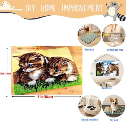 Two Grass Cats Latch Hook Kits for Adults Beginners, Pre-Printed 20“ X 15" - Image 3