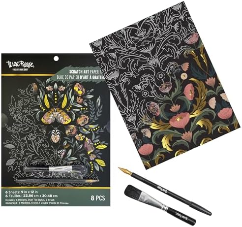 Brea Reese 6pc Scratch Art Paper Pad - Fall Florals Metallic Craft Kit - Image 4