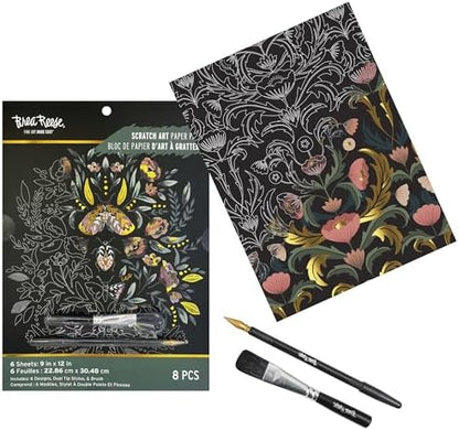 Brea Reese 6pc Scratch Art Paper Pad - Fall Florals Metallic Craft Kit - Image 4