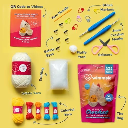 Wimmsie Crochet Animal Kit for Beginners - Easy Beginner Crochet Kit for Kids - Amigurumi Chicken Chick & Egg - 3 Kawaii Stuffed Animals - Cute DIY Yarn Plush - Image 5