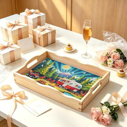 DIY Diamond Painting Wooden Serving Tray Kit, Adult Craft Gem Art Tray with Handles, Multipurpose Fruit Snack Platter for After-Work Chat & Home Decor (Camping, 7.8×11.8in) - Image 7
