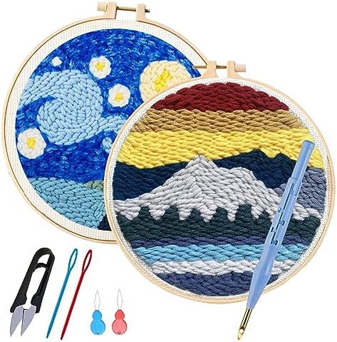 Allazone Punch Needle Starter Kit, Pattern & Fabric Embroidery, Adjustable Embroidery Pen for Adults & Kids Beginners (Mondlicht & See) by Allazone
