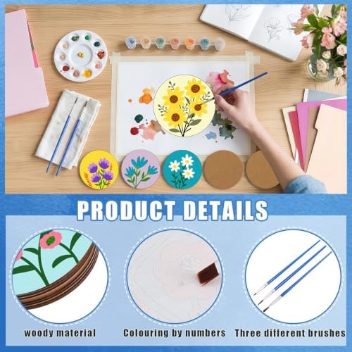 8 Pack Floral Paint by Numbers Kits Coasters with Holder Cork Pads - Image 5