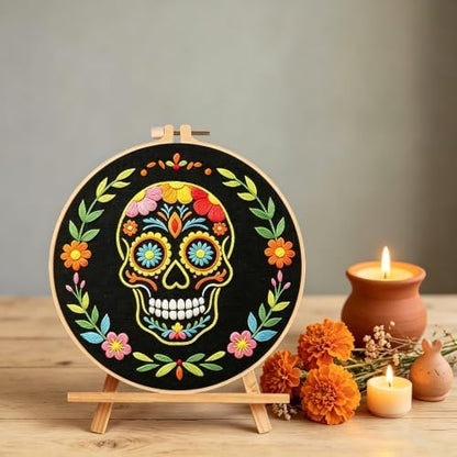 Nuberlic Sugar Skull Embroidery Kit for Beginners Adults Stamped Needlework - Image 7