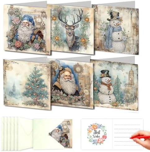 LSQFS Diamond Art Retro Christmas Card Set with Matching Envelopes,6 Pieces by LSQFS