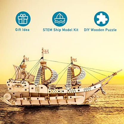 RoWood 3D Wooden Puzzle for Adults, Vintage Wooden Watercraft Model Sailboat Kit to Build, Best Gift Ideas Crafts Kit for Adults - Sailling Ship - Image 3