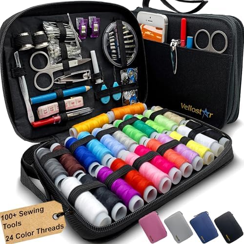 Vellostar Sewing Kit for Adults, 100-Piece Needle and Thread Travel Kit by VELLOSTAR