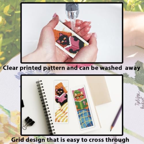 ACRNIGHEET 6PCS Cross Stitch Bookmark Kit for Beginner Stamped Cross Stitch Kits for Adults Cute Reading Cat DIY Tassel Embroidery Bookmark Kits Needlepoint Kit with Instructions Gift 8.5''x3'' 11CT - Image 3